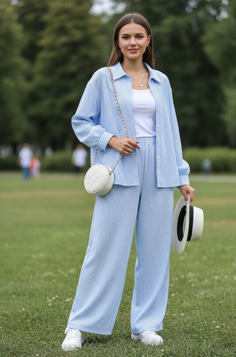 Ensemble bleu clair - A Rayures fines